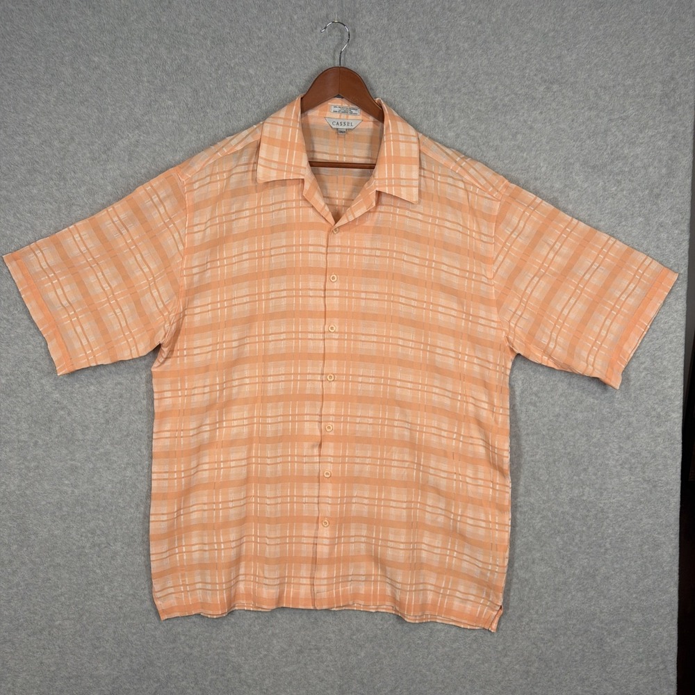 Cassel Mens 2XLT Vintage Peach Plaid Short Sleeve  Polyester Blend Casual Short